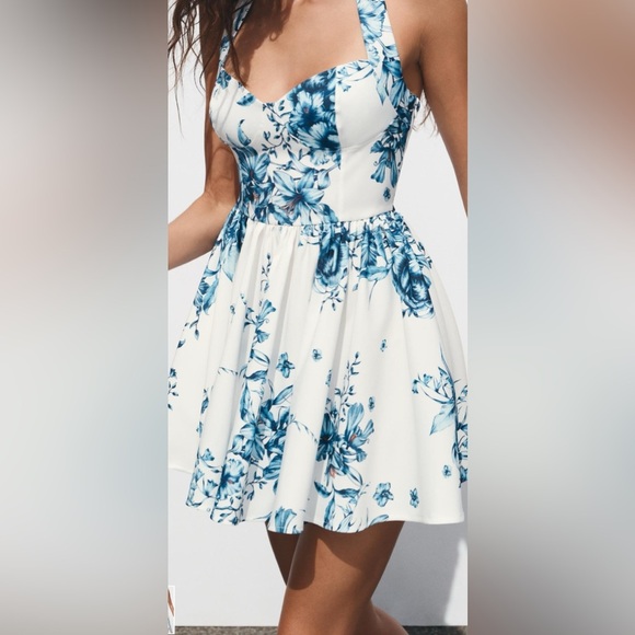 ZARA Blue Floral Halter Tie-Back Mini Dress – Size Medium - Picture 5 of 16